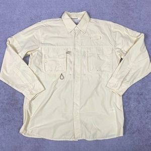 Cabelas Fishing Shirt Mens Medium Yellow Guidewear Vented UPF40 L/S GXII
